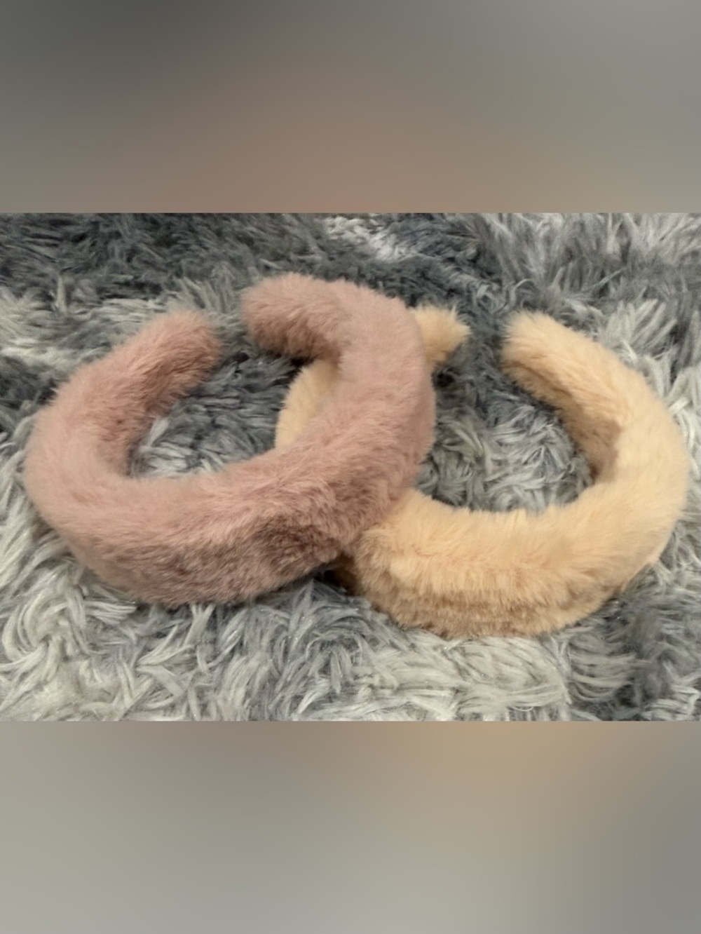 Two Faux Fur Headbands - Blush Pink & Cream Pair